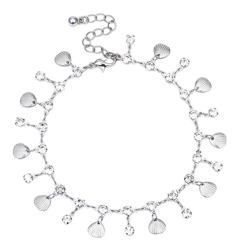 Womanliness White Diamond Shell Pendant Anklet