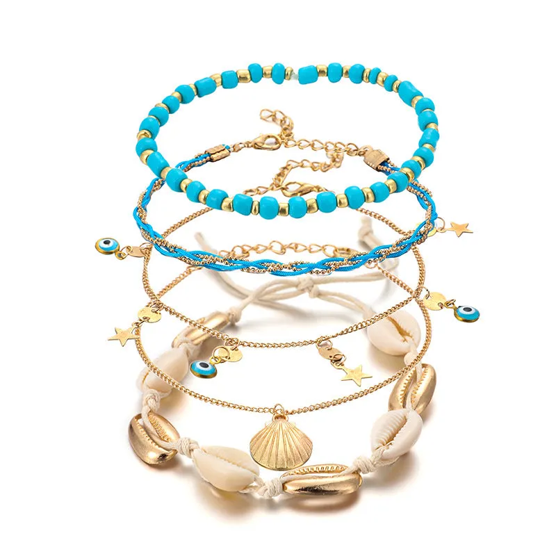 Woven shell multi-layer anklet