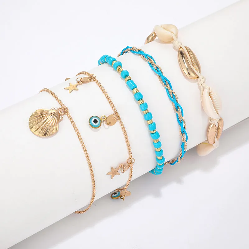 Woven shell multi-layer anklet