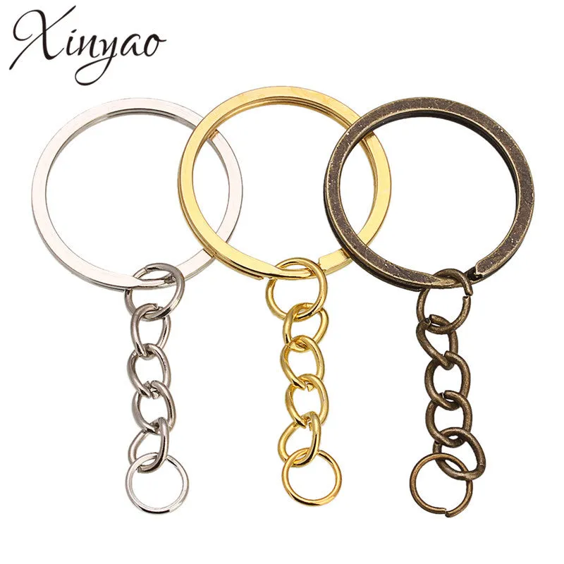 XINYAO 30 pcs/lot Key Ring Key Chain Rhodium Gold Bronze Color 60mm Long Round Split Keychain Keyrings Jewelry Making Wholesale