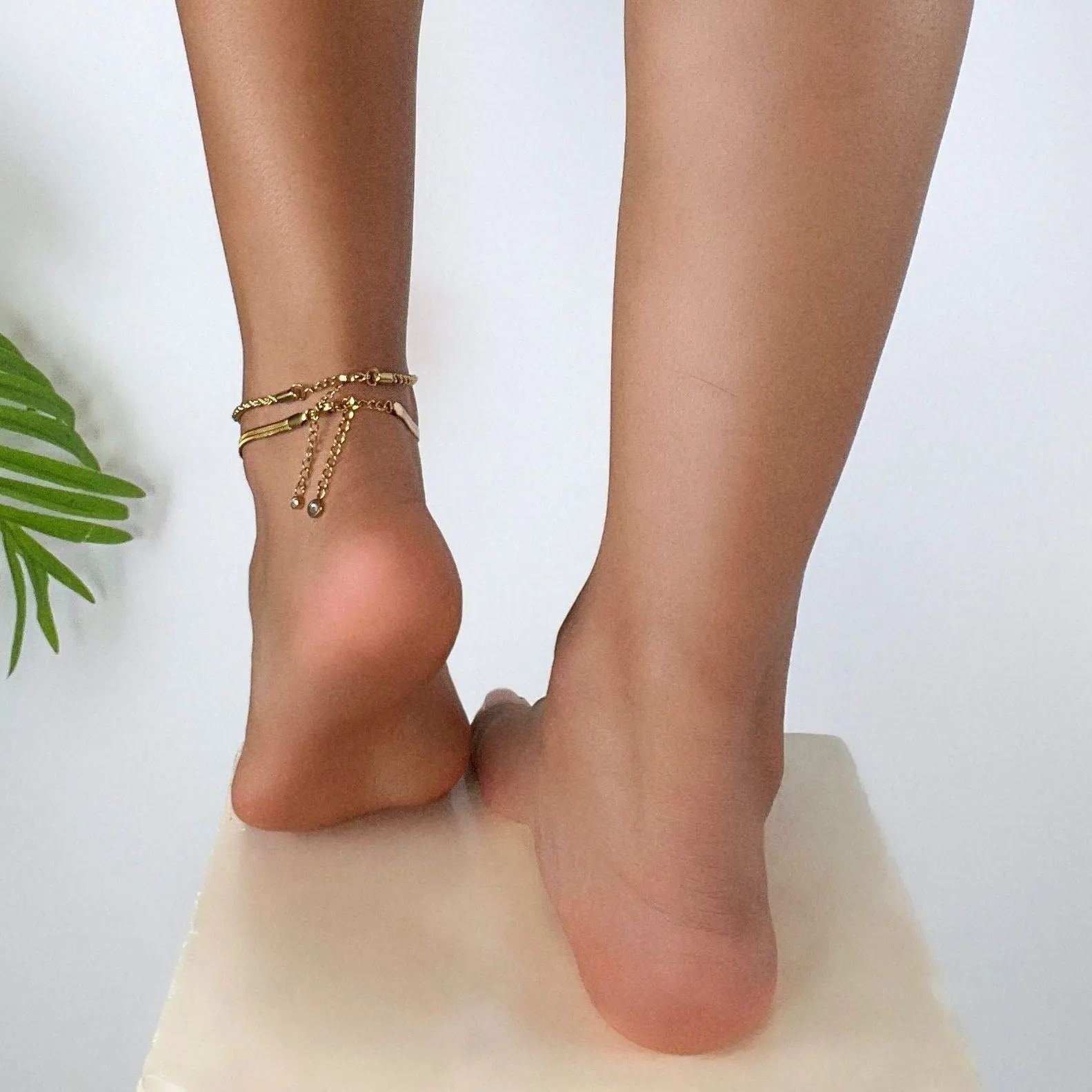 Y2K Style Gold Chain Anklet Set