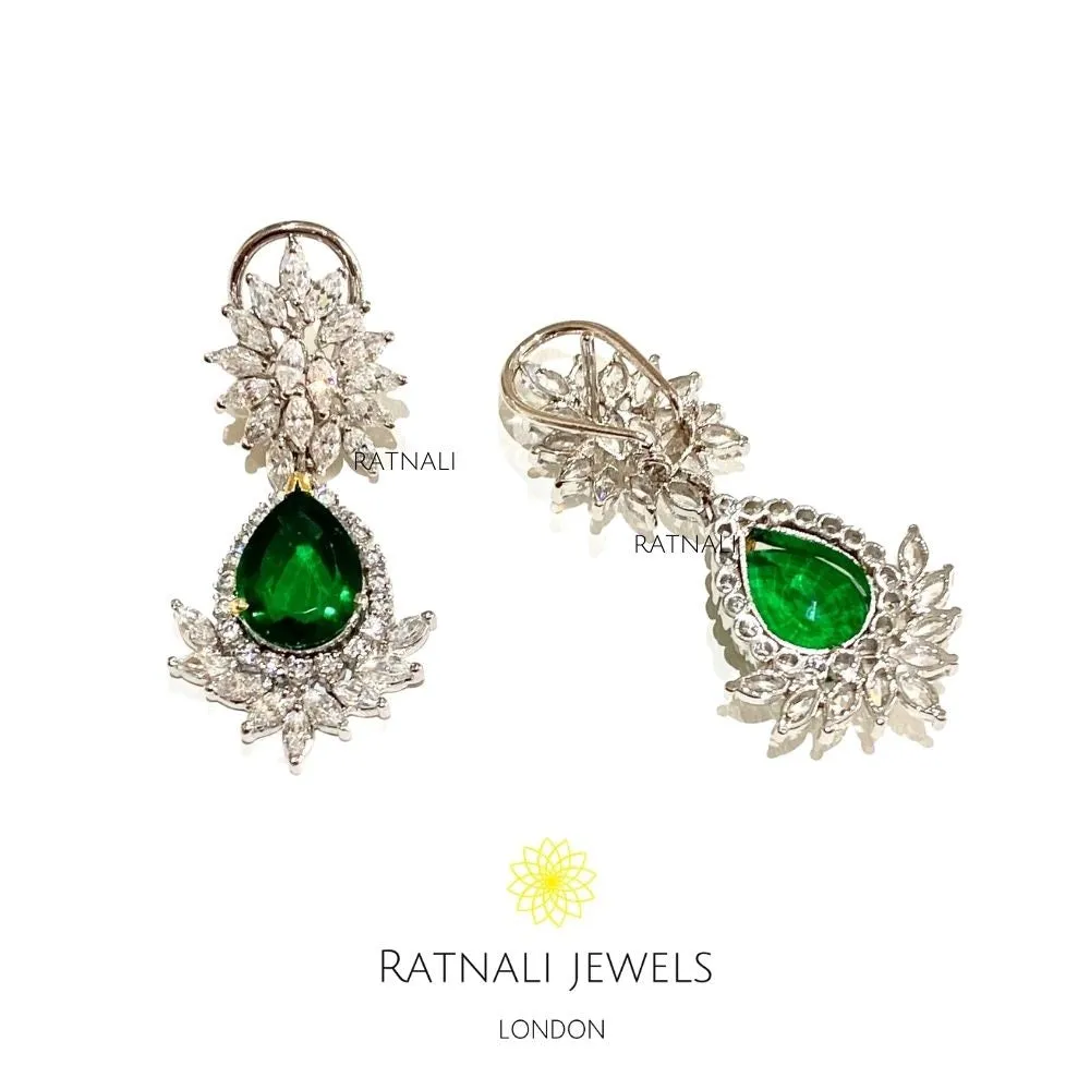 Zinnia | Emerald and Diamond Pear Drop Earrings